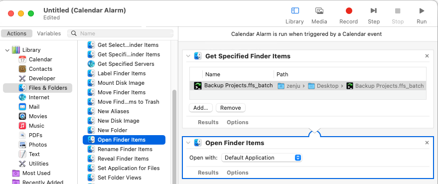 Add open Finder items