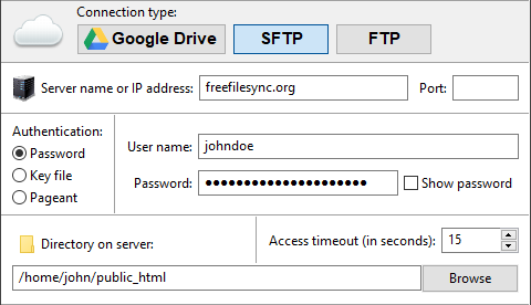 Enter SFTP login data