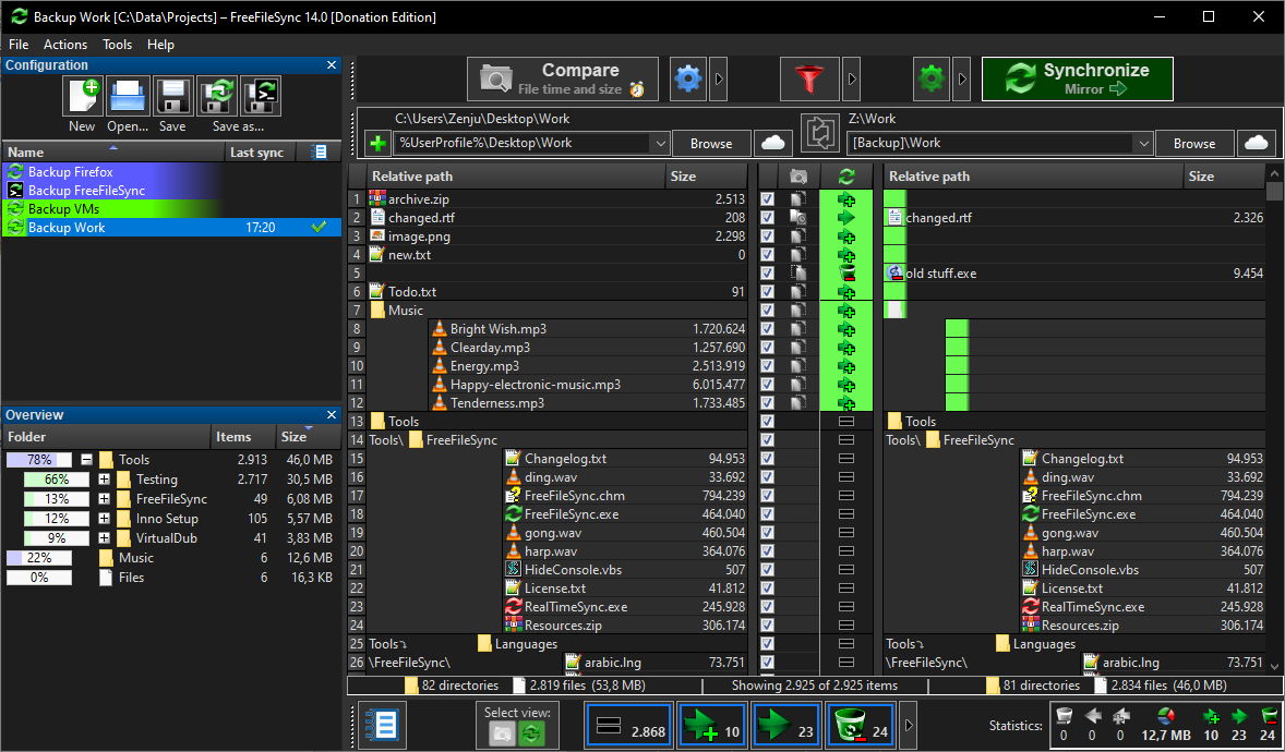 FreeFileSync on Windows — Dark Mode
